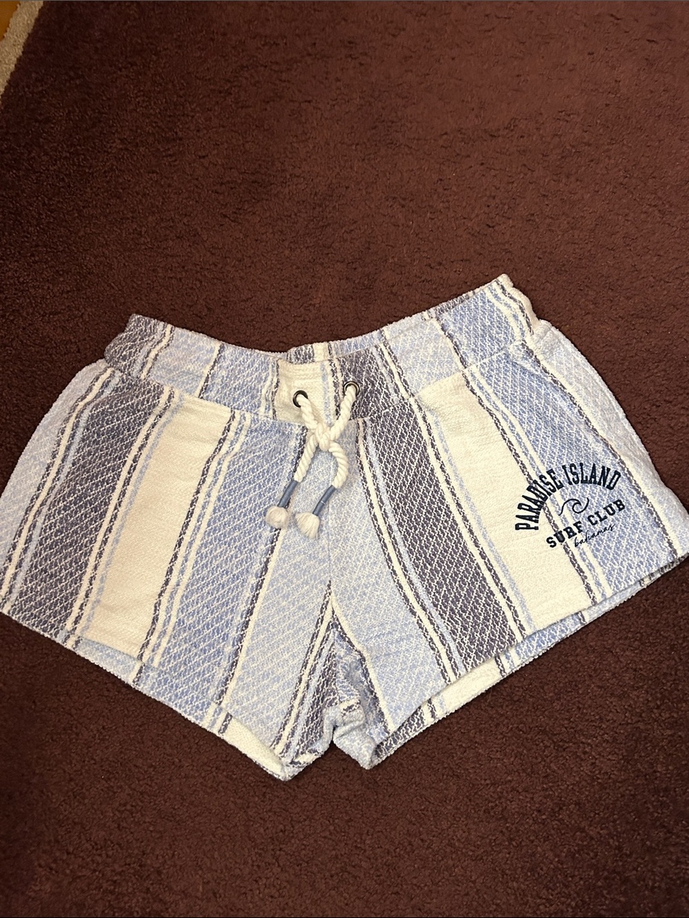 Ocean Drive Light Blue & White Striped Women's Athletic Shorts